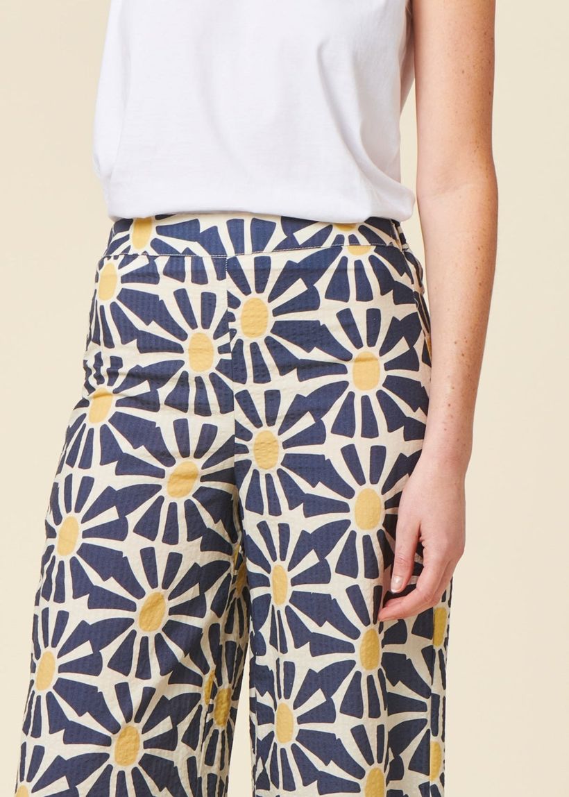 Pantalon ample en coton bio | bleu fleuri "marisol wide leg navy" - Brava Fabrics
