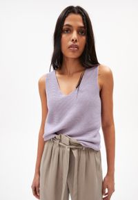 Top maille col v lilas en coton bio - wilmaa purple noise