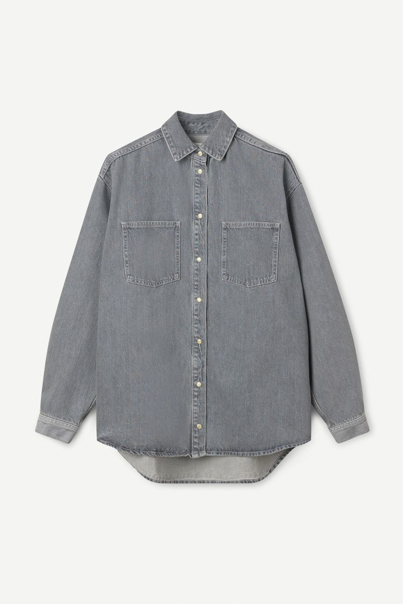 Surchemise en denim en coton bio et recyclé | gris "eleanor shirt mist" - Samsoe Samsoe