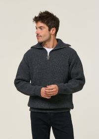 Pull maille col zippé en laine recyclée | gris "heavy knit troyer wool-blend - warm anthracite"