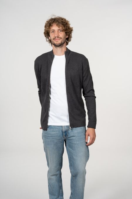 Gilet zippé gris en coton bio - field dark grey melange