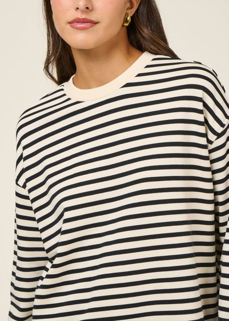 Sweat ample en coton bio | rayé noir et blanc "frankaa maarlen stripe undyed black" - Armedangels