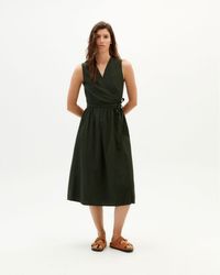 Robe mi-longue verte seersucker en coton bio - green seersucker checks amapola