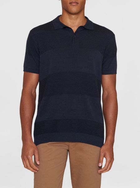 Polo en coton bio | marine "regular pattern knitted short sleeved polo night sky"