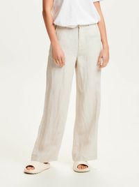 Pantalon ample beige en lin - posey natural linen pants light feather gray