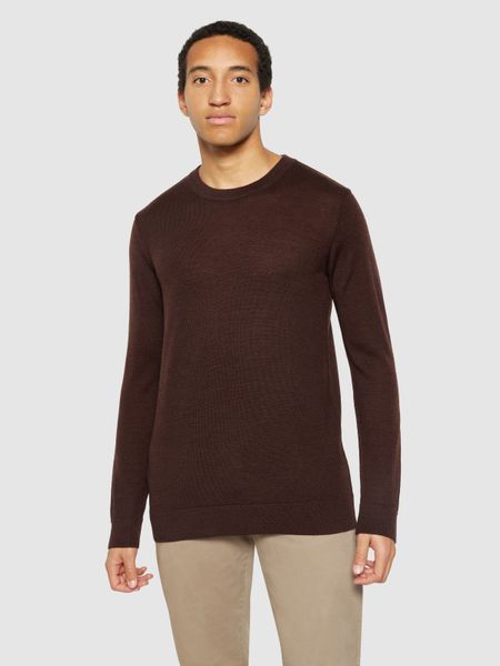 Pull léger en laine mérinos certifiée | marron "karl regular merino knit crew neck" - Knowledge Cotton Apparel