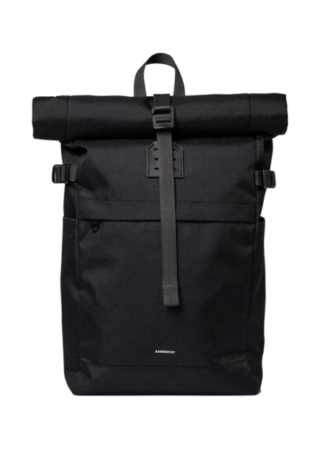 Sac à dos 23l en matière recyclée | noir "icon rolltop backpack m - black/ black with black leather" - Sandqvist