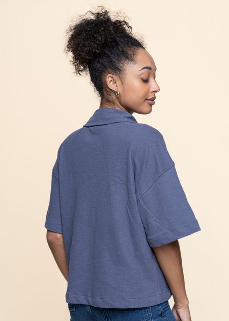 Chemise éponge en coton biologique | bleu "bouclé short sleeved shirt  vintage indigo" - Knowledge Cotton Apparel