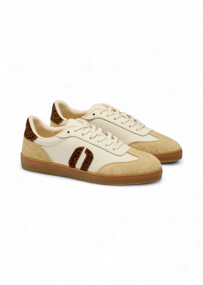 Baskets en cuir certifié | léopard "baskets basses lucia - suède-effiloché-écru-léopard" - Odaje ex M.Moustache