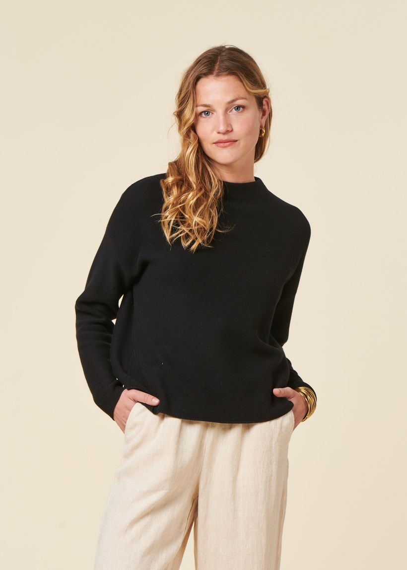 Pull ample en coton bio | noir "merinaa links links black" - Armedangels