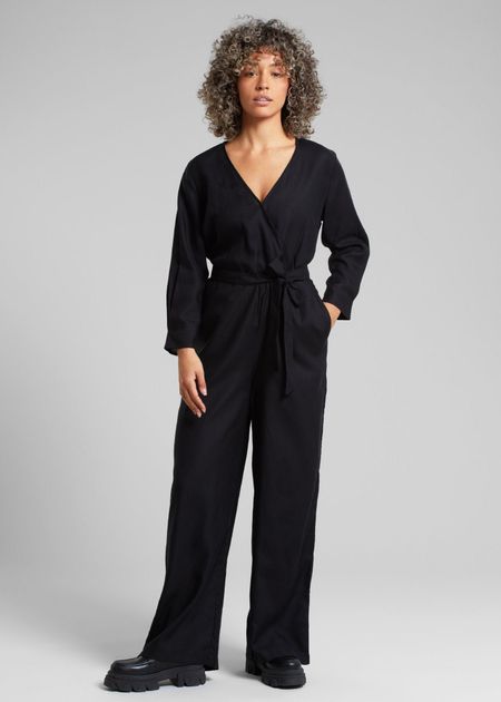 Combinaison longue en tencel | noir "wrap jumpsuit farsta black"