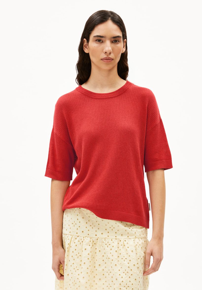 Top maille en lin, coton bio et ecovero | rose "lizaa lino - coral blush" - Armedangels