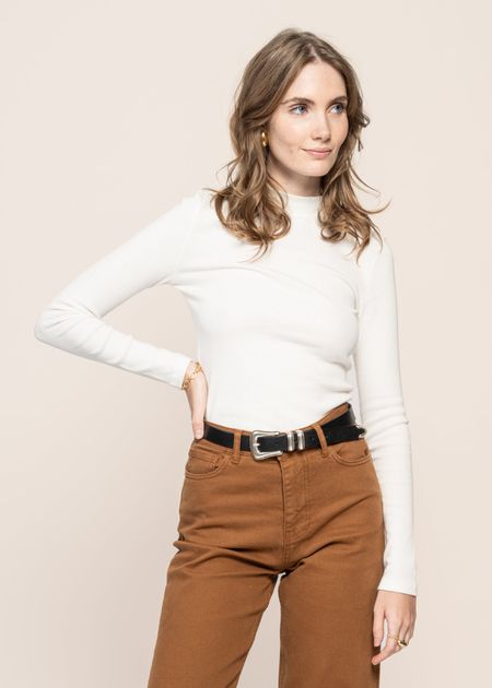 T-shirt manches longues en coton bio | blanc "rib high neck long sleeved star white"