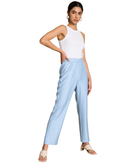 Pantalon droit bleu ciel en ecovero - adora light denim