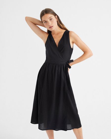 Robe portefeuille noire en coton bio - amapola