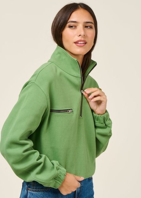 Sweatshirt col zippé en coton bio | vert "ivy pippa sweatshirt" - Thinking Mu