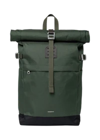 Sac à dos 23l en matière recyclée | vert "icon rolltop backpack m - dawn green with dark brown leather"