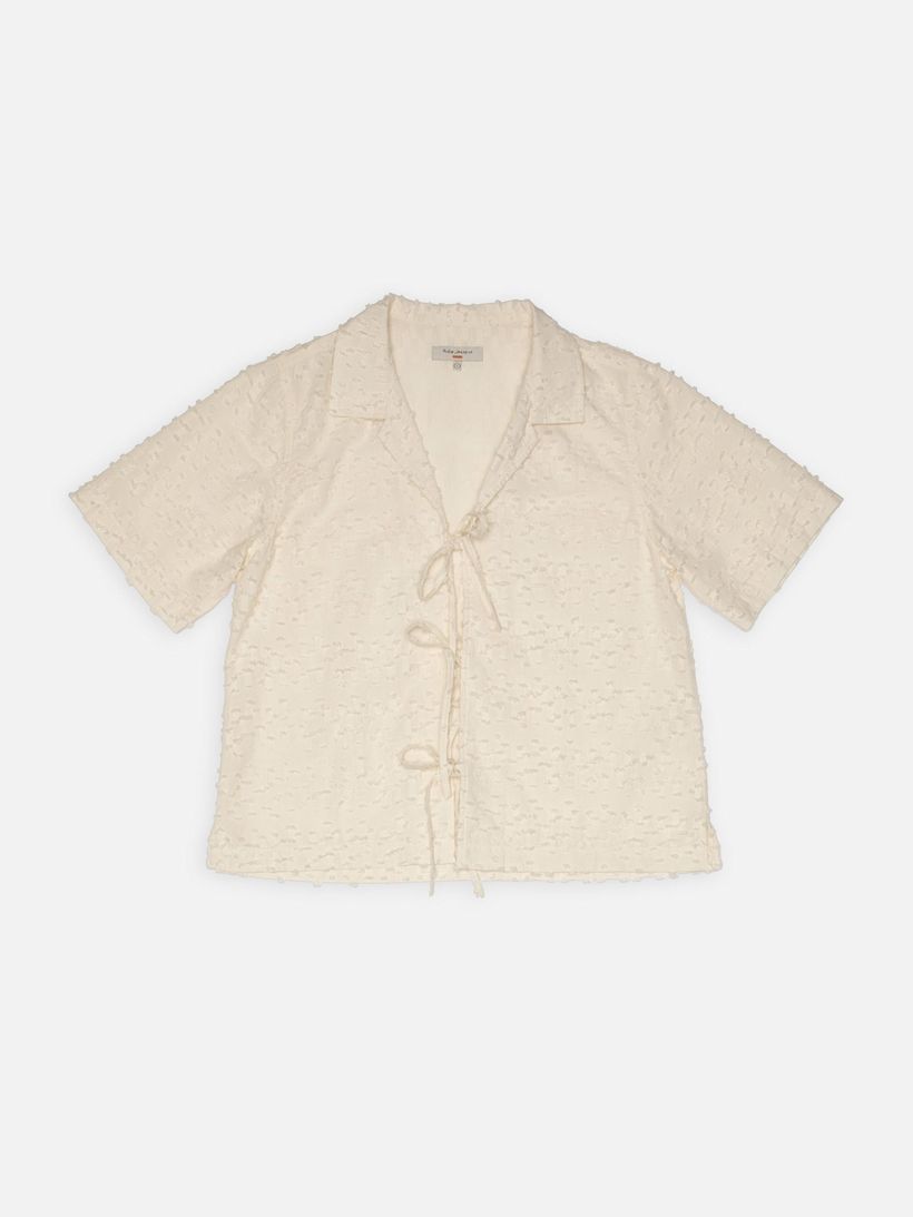 Blouse à noeuds texturée en coton bio | écru "moa tie fringe shirt offwhite" - Nudie Jeans