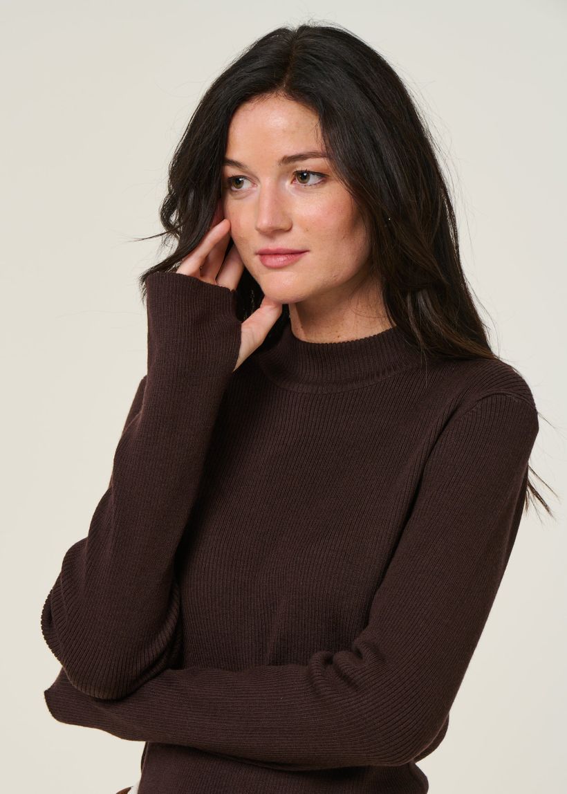 Pull côtelé en laine mérinos | marron "merino wool rib knit rws - chocolate torte" - Knowledge Cotton Apparel