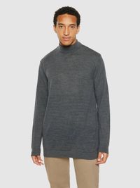 Pull col montant en laine mérinos certifiée | gris foncé "merino mock neck dark grey melange"