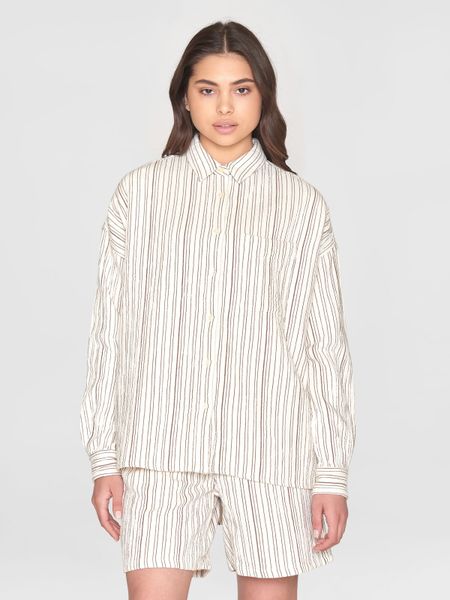 Chemise en coton bio | rayé marron "wrinkle stripe loose a-shape brown stripe" - Knowledge Cotton Apparel