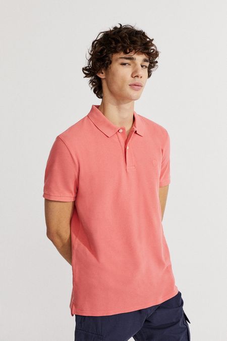 Polo slim piqué corail en coton bio et recyclé - ted slim