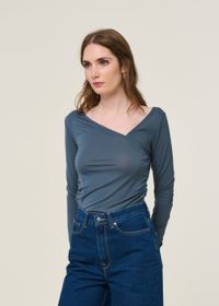 T-shirt manches longues en lyocell | bleu/ gris "casma - turbulence"