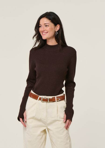 Pull côtelé en laine mérinos | marron "merino wool rib knit rws - chocolate torte"