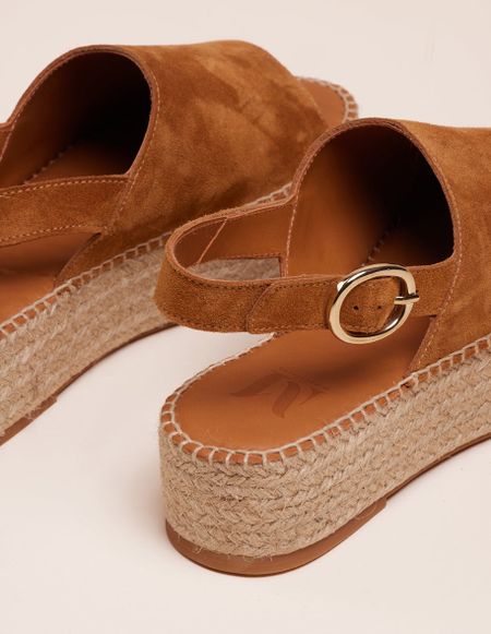 Espadrilles plateforme en cuir certifié | marron "espadrilles maya - suède ambre" - Odaje ex M.Moustache