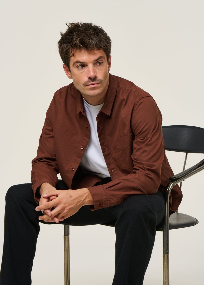 Chemise en coton bio | marron "simon - eco crisp cotton marron" - About Companions