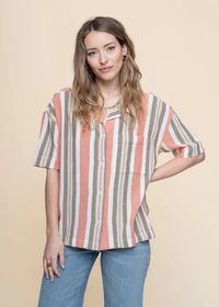 Chemise manches courtes en coton bio | rayé "striped short sleeved shirt green stripe"