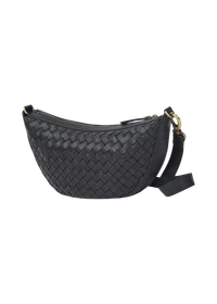Sac à bandoulière en cuir certifié | noir "leo black woven eather"