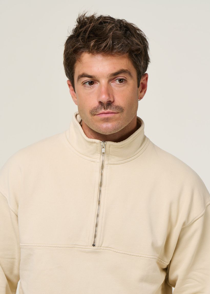 Sweat camionneur col zippé mixte en coton bio | écru "ivory white" - Colorful Standard