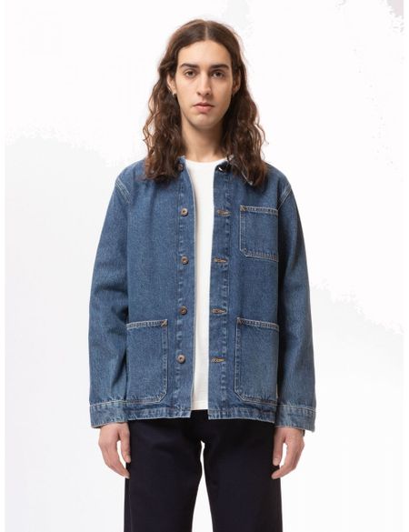 Veste en jean en coton bio et recyclé | bleu "barney 90s blue denim" - Nudie Jeans