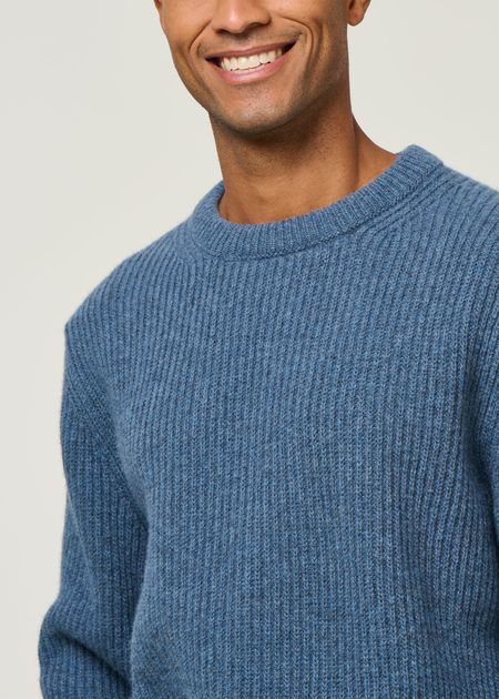 Pull maille en laine certifiée | bleu "august rib wool sweater - bluemelange" - Nudie Jeans