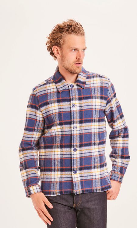 Surchemise en flanelle à carreaux bleu et blanc - pine total eclipse