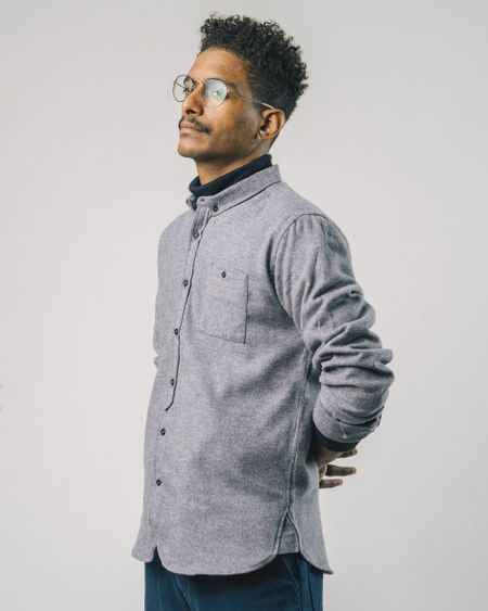 Chemise bleu grisé en flanelle de coton bio