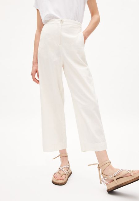 Pantalon 7/8ème large blanc en coton bio et lin - karunaa lino off white