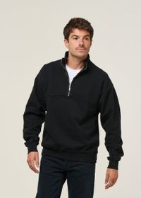 Sweat camionneur col zippé en coton bio | noir "deep black"