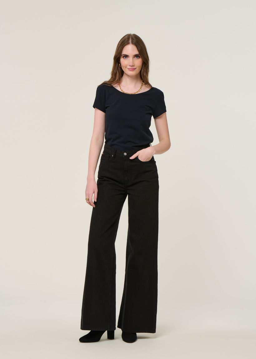 Jean évasé en coton bio et recyclé | noir "sara high loose nero" - Mud Jeans
