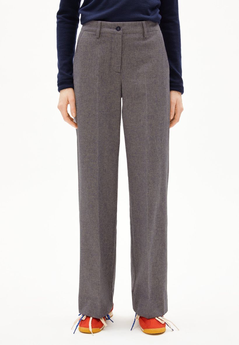 Pantalon droit flanelle en coton bio | gris/marine "leandraa handaas - pure-tinted navy" - Armedangels