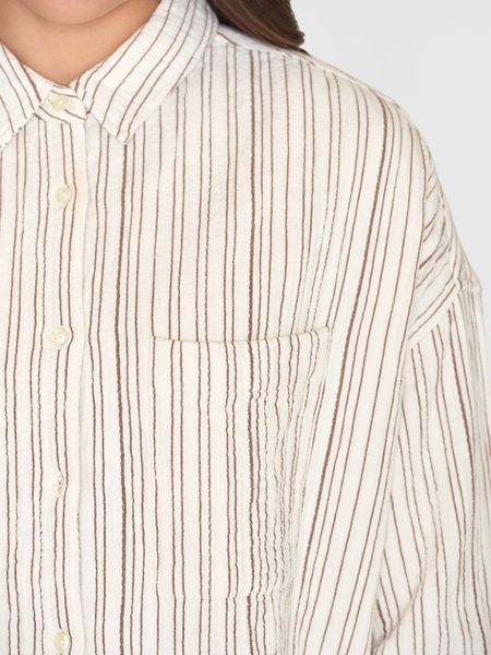 Chemise en coton bio | rayé marron "wrinkle stripe loose a-shape brown stripe" - Knowledge Cotton Apparel