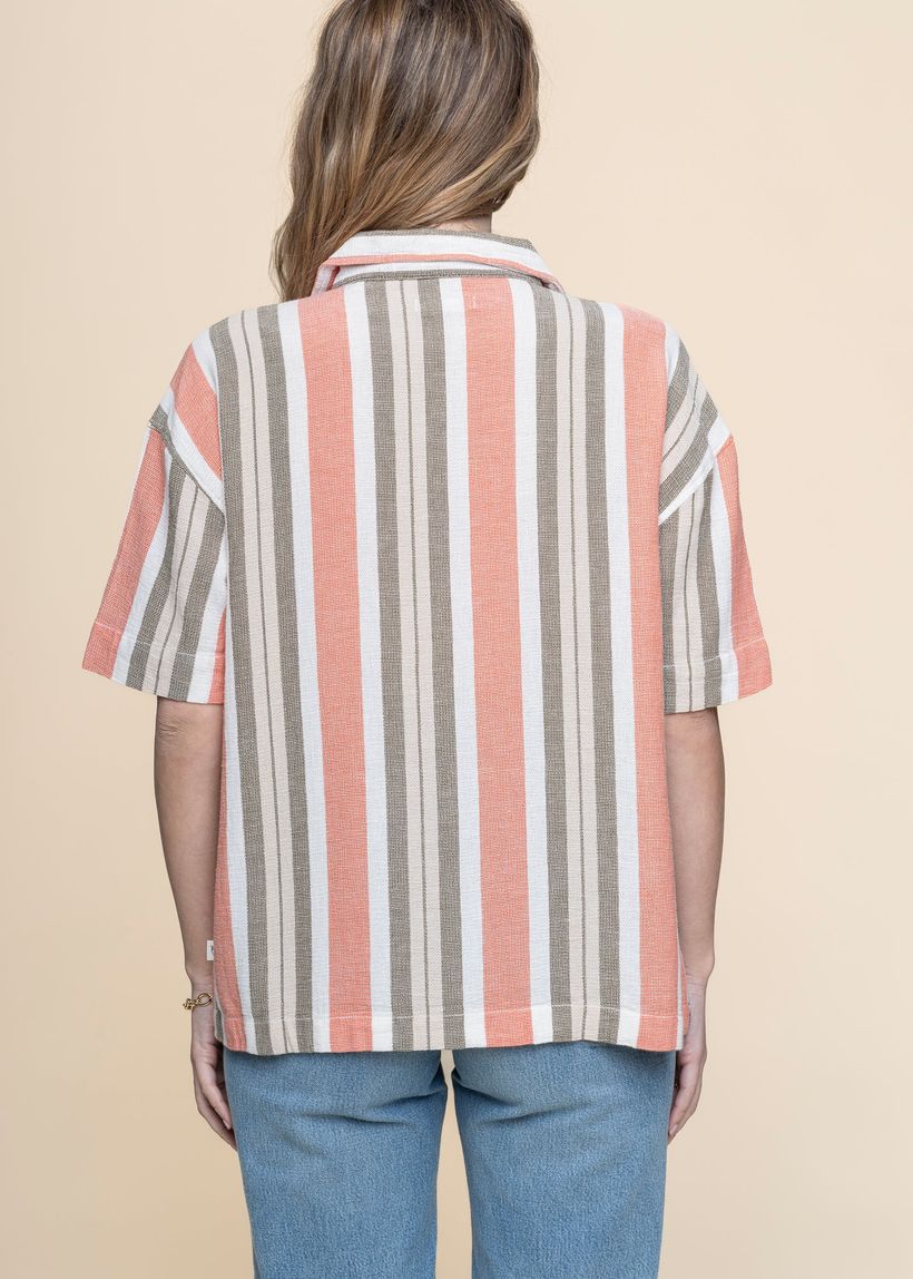 Chemise manches courtes en coton bio | rayé "striped short sleeved shirt green stripe" - Knowledge Cotton Apparel