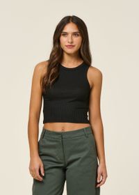 Débardeur court côtelé en tencel | noir "porto black"