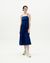 Robe midi à bretelles en coton bio | bleu "navy big seersucker paola dress" - Thinking Mu