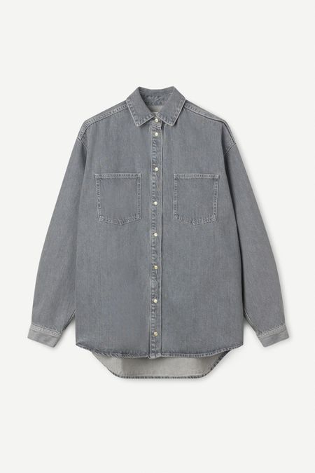 Surchemise en denim en coton bio et recyclé | gris "eleanor shirt mist" - Samsoe Samsoe