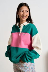 Sweat polo en coton bio | tricolore "linda vert"