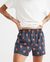 Caleçon marine à motifs fleur rouge en coton bio et tencel