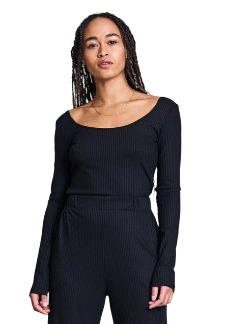 T-shirt manches longues côtelé en tencel - scoop