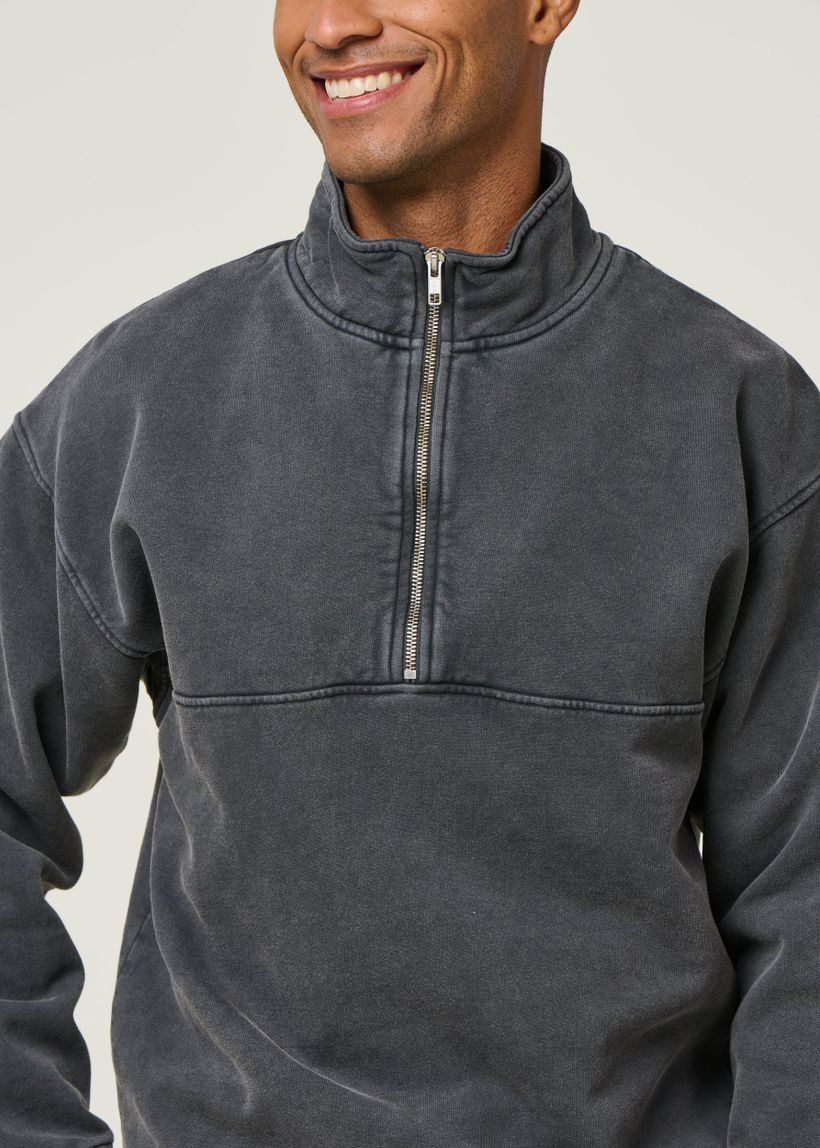 Sweat camionneur col zippé en coton bio | noir "faded black" - Colorful Standard